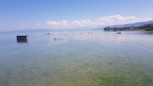 Eerste blik op de Bodensee, vanaf de camping in Arborn